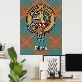 Clan Wilson Wappen über antikes Tartan Poster (Heimbüro)