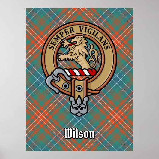 Clan Wilson Wappen über antikes Tartan Poster (Vorne)