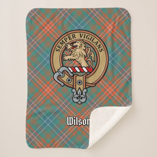 Clan Wilson Wappen über antikes Tartan Sherpadecke (Vorderseite)