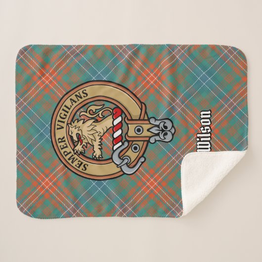 Clan Wilson Wappen über antikes Tartan Sherpadecke (Vorderseite (Horizontal))