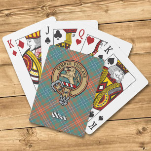Clan Wilson Wappen über antikes Tartan Spielkarten