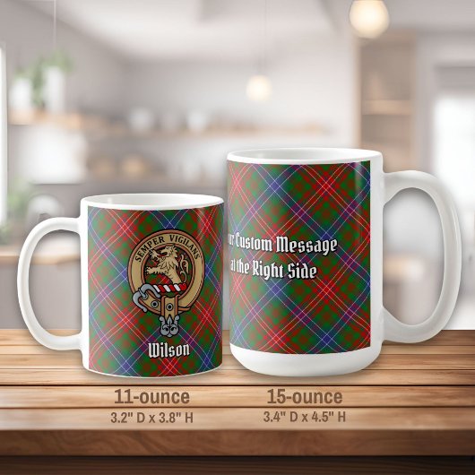 Clan Wilson Wappen über das moderne Tartan Kaffeetasse