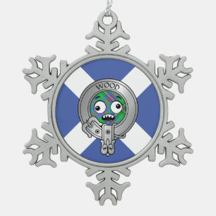 Clan Wood Wappen & Dress Tartan Snowflake Pewter C Schneeflocken Zinn-Ornament
