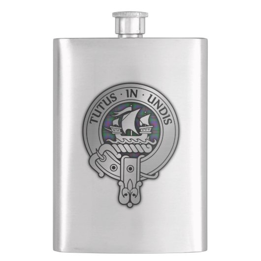 Clan Wood Wappen & Tartan Flachmann (Vorderseite)