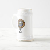 Clan Wood Wappen über Tartan Bierglas (Vorderseite Links)