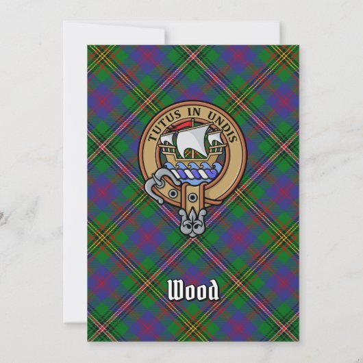 Clan Wood Wappen über Tartan Einladung (Rückseite)