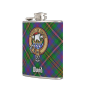 Clan Wood Wappen über Tartan Flachmann (Links)