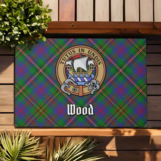 Clan Wood Wappen über Tartan Fußmatte (Von Creator hochgeladen)