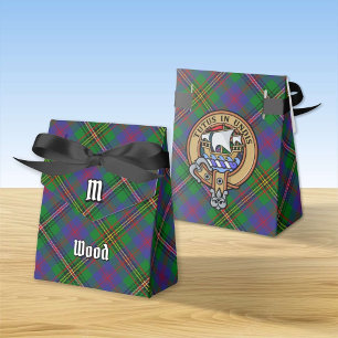 Clan Wood Wappen über Tartan Geschenkschachtel
