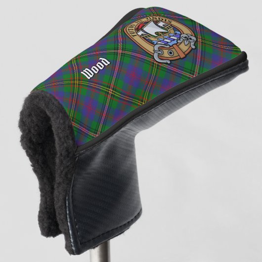 Clan Wood Wappen über Tartan Golf Headcover (3/4 Vorderseite)