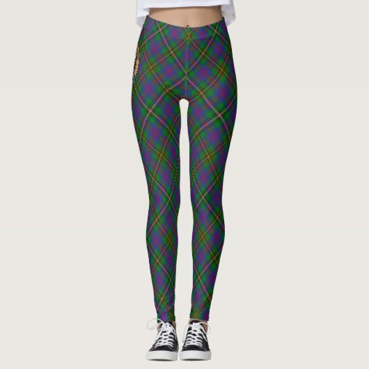 Clan Wood Wappen über Tartan Leggings (Vorderseite)