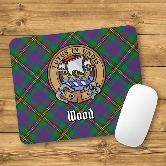 Clan Wood Wappen über Tartan Mousepad