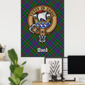 Clan Wood Wappen über Tartan Poster (Heimbüro)