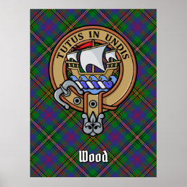 Clan Wood Wappen über Tartan Poster