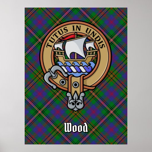 Clan Wood Wappen über Tartan Poster (Vorne)