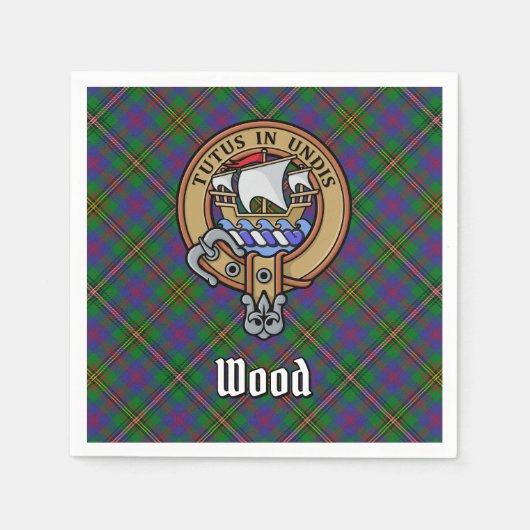 Clan Wood Wappen über Tartan Serviette (Vorderseite)