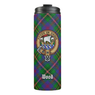 Clan Wood Wappen über Tartan Thermosbecher