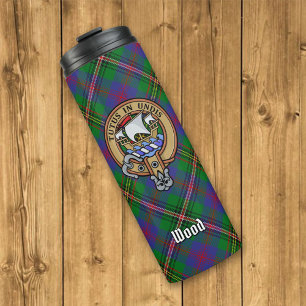 Clan Wood Wappen über Tartan Thermosbecher