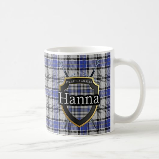 ClanHanna Hannay Tartan-Schild gekreuzte Schwerter Kaffeetasse (Rechts)