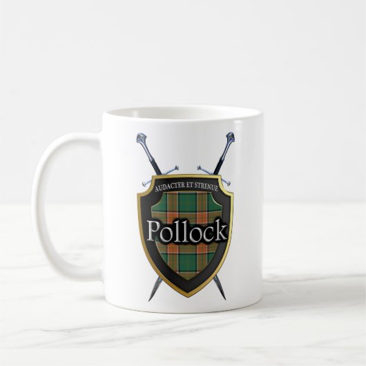 ClanPollocktartan-Schild und Schwerter Kaffeetasse (Links)