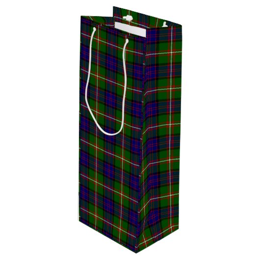 Clanranald tartan blau grün kariert geschenktüte für weinflaschen (Vorderseite Schrägansicht)