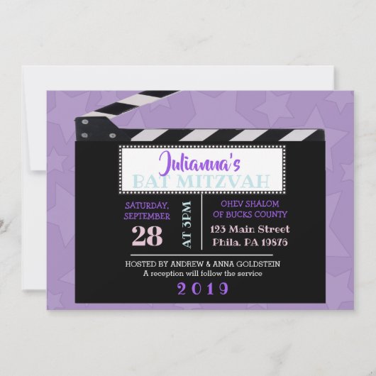 CLAPBOARD Bat Mitzvah Einladung (Vorderseite)