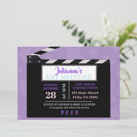 CLAPBOARD Bat Mitzvah Einladung (Stehend Vorderseite)