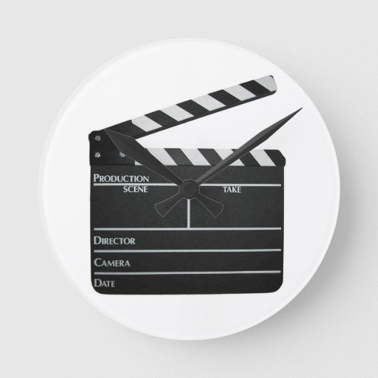 Clapboard Filmmaker Movie Clock Runde Wanduhr (Vorderseite)
