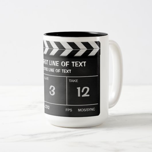 CLAPPERBOARD KLASSISCHE Tasse mit Ihrem Text (VorderseiteRechts)