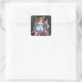 Clapsaddle: Blumen-Cherub Iris Quadratischer Aufkleber (Tasche)