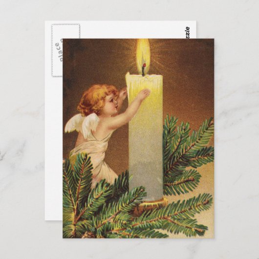 Clapsaddle: Engel auf Twig Postkarte (Vorne/Hinten)