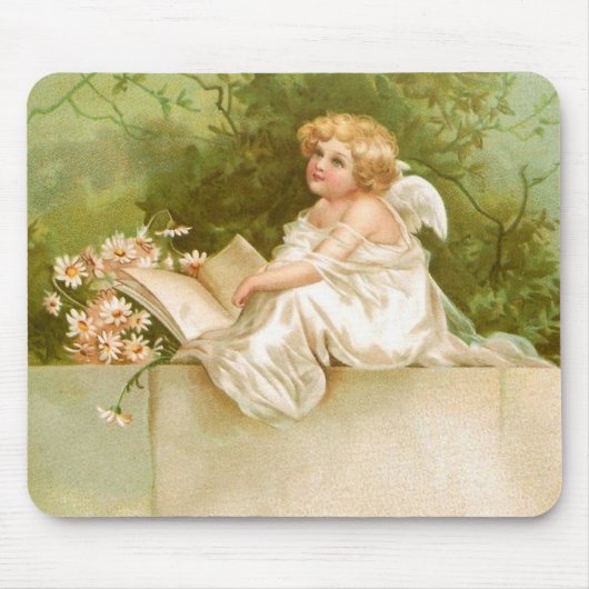Clapsaddle: Engel mit Buch und Blumen Mousepad (Vorne)