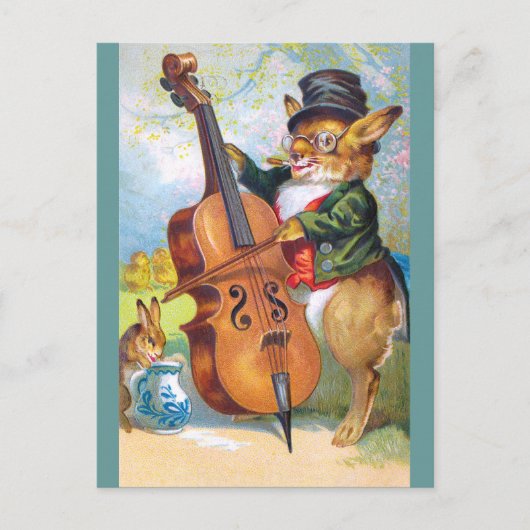 Clapsaddle: Hase mit Cello Postkarte (Vorderseite)