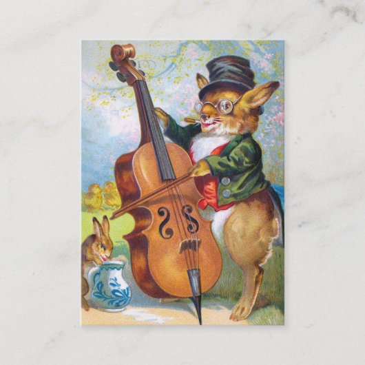 Clapsaddle: Hase mit Cello Visitenkarte (Vorderseite)