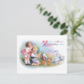 Clapsaddle: Kinder, die mit Häschen spielen Postkarte (Stehend Vorderseite)