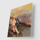 Clapsaddle: Little Cherub with Flute and Birds Quadratische Wanduhr (Winkel)