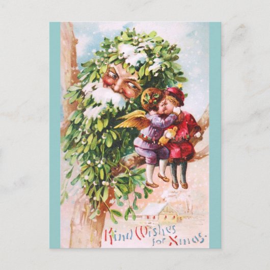 Clapsaddle: Mistelzweig-Vater mit Engeln Postkarte (Vorderseite)
