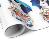 Clapsaddle: Osterhasen-Mädchen mit Regenschirm Geschenkpapier (Rolleneckpunkt)