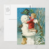 Clapsaddle: Schneemann mit Engel Mädchen Postkarte (Vorne/Hinten)