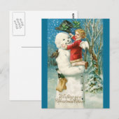 Clapsaddle: Schneemann mit Engel Mädchen Postkarte (Vorne/Hinten)