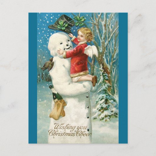 Clapsaddle: Schneemann mit Engel Mädchen Postkarte (Vorderseite)