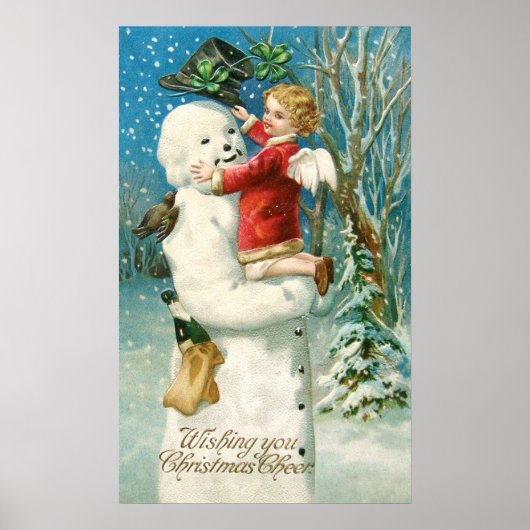 Clapsaddle: Snowman mit Angel Girl Poster (Vorne)