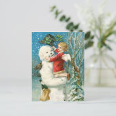 Clapsaddle: Snowman mit Angel Girl Postkarte (Stehend Vorderseite)