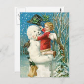 Clapsaddle: Snowman mit Angel Girl Postkarte (Vorne/Hinten)