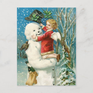 Clapsaddle: Snowman mit Angel Girl Postkarte