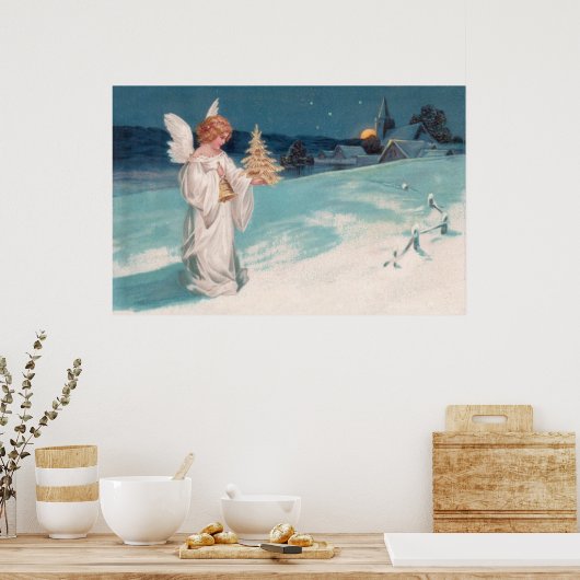 Clapsaddle: Weihnachtsgel mit Glocke Poster (Küche)