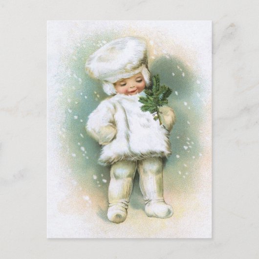 Clapsaddle: Winterjunge mit Tannenzweig Postkarte (Vorderseite)