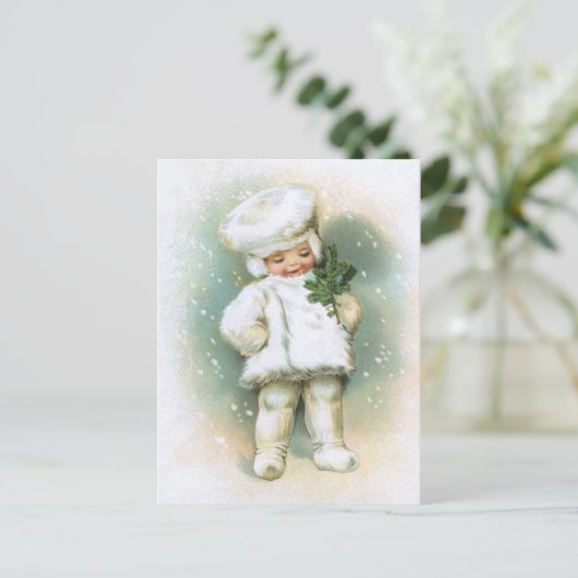 Clapsaddle: Winterjunge mit Twig Twig Postkarte (Stehend Vorderseite)