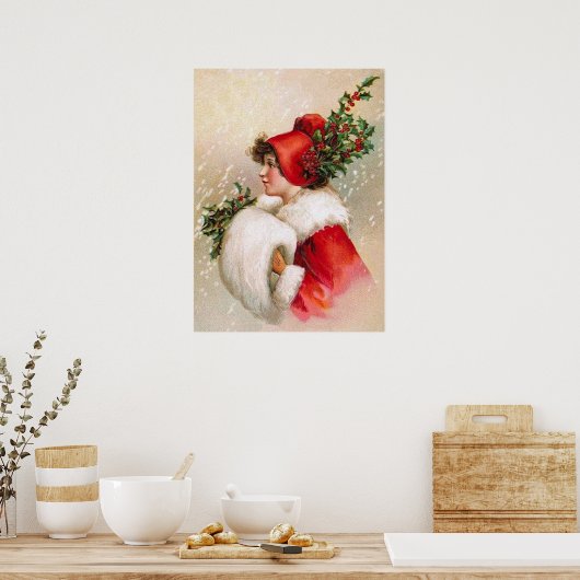 Clapsaddle: Wintermädchen mit Holly Hat Poster (Küche)
