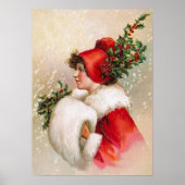 Clapsaddle: Wintermädchen mit Holly Hat Poster (Vorne)